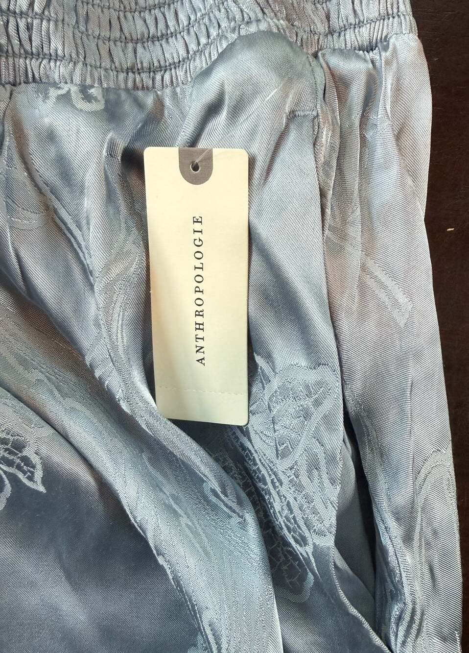 NWT Anthropologie Misty Blue Jacquard Balloon Pants, Side Pockets, Size Large - Picture 5 of 9